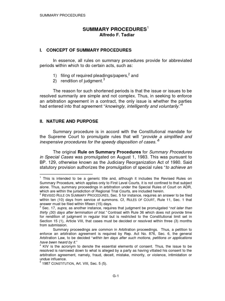 Civil Procedure Summary Procedures Supreme Court Pdf Summary