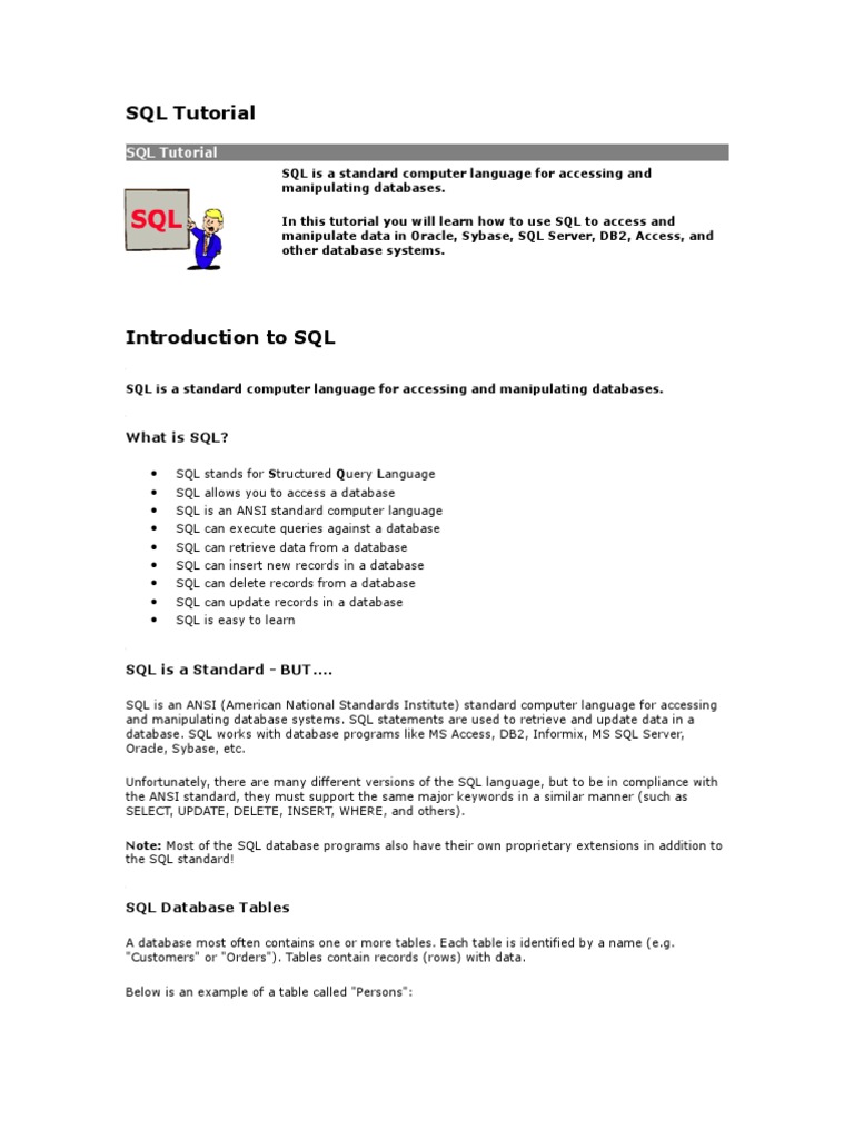 Sql Tutorial Pdf Sql Database Index