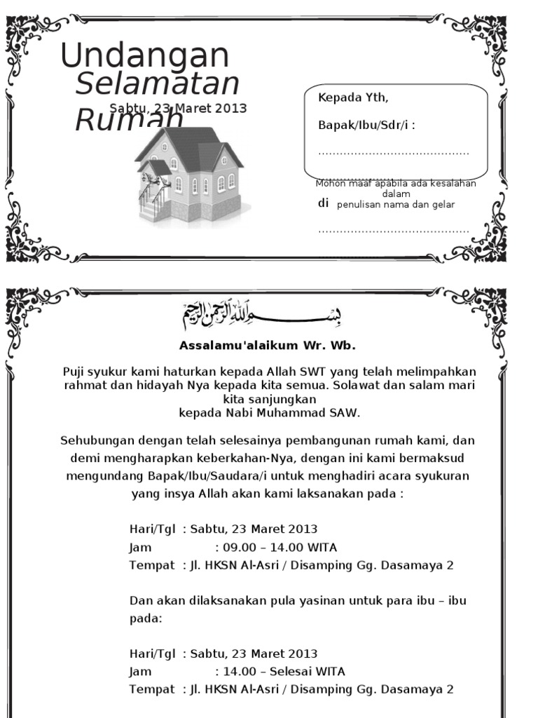 Contoh Surat Undangan Syukuran Rumah Baru Contoh Surat Undangan Syukuran Rumah Baru