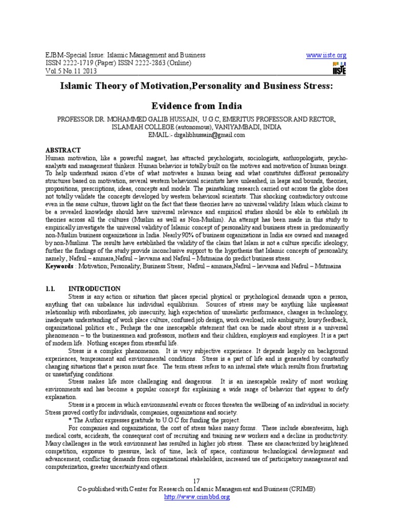 Islamic Motivation and Business Stress Study | PDF | Personality ...