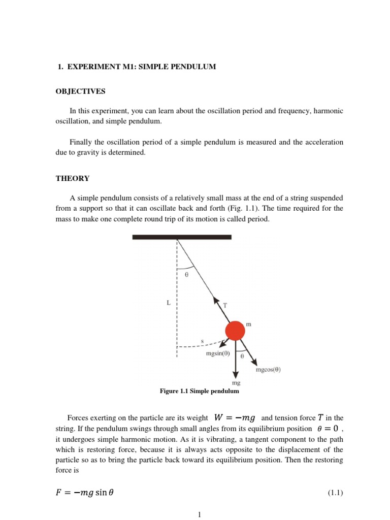 1 Lab Physics Lab I Manual Ver 192 Pendulum Oscillation