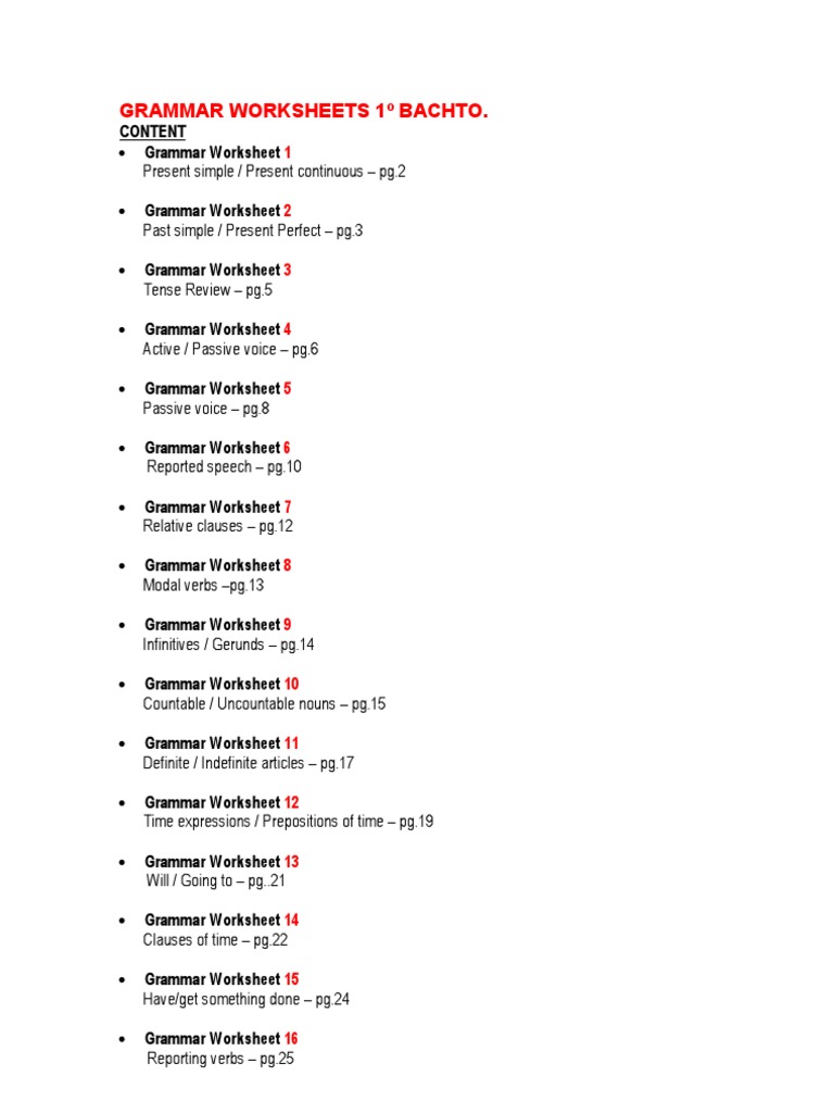 Grammar Worksheets 1 Bach | PDF