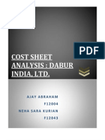 Cost Sheet Analysis of Dabur India Ltd