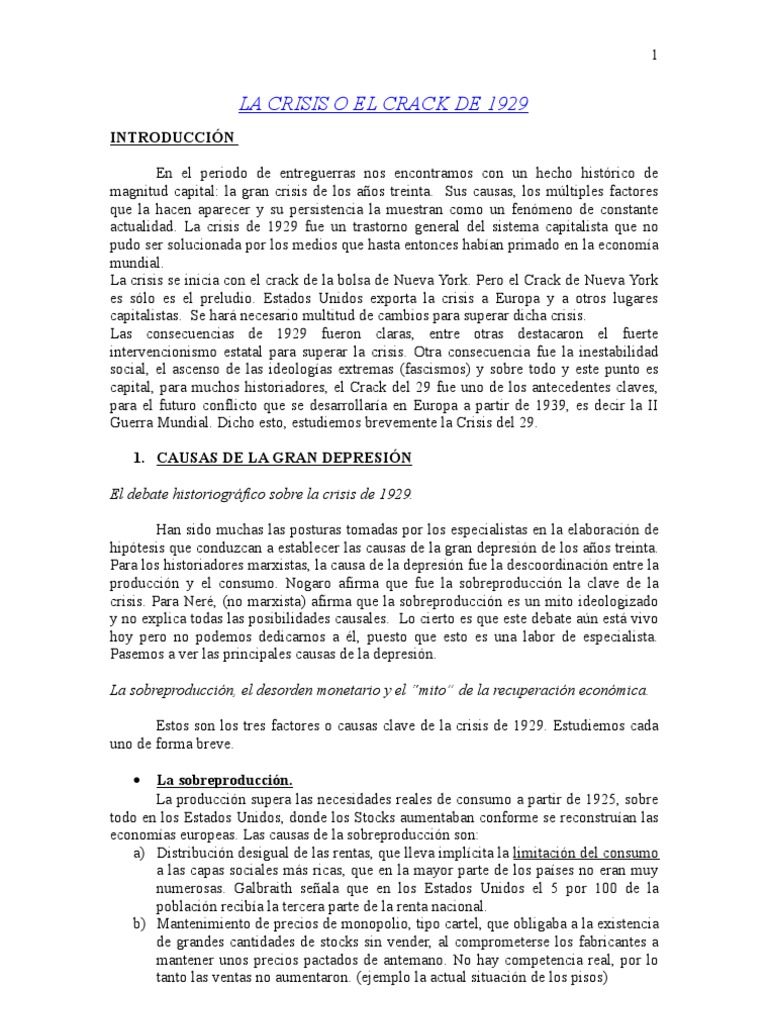 La Crisis o El Crack de 1929 | PDF | Gran depresion | Nuevo acuerdo