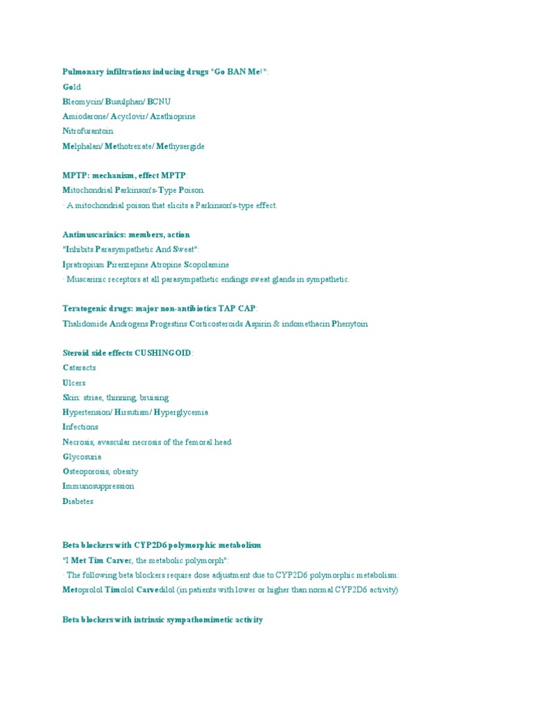 Mnemonics Pharmacology | PDF