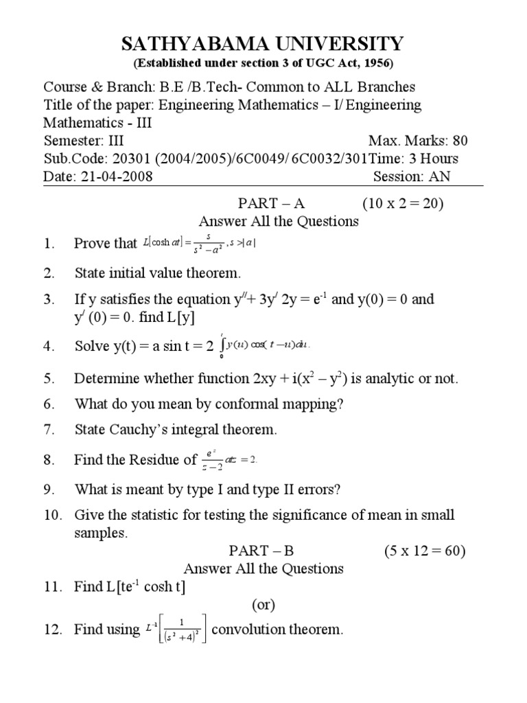 Engineering Mathematics Exam Paper | PDF | Mean | Analysis
