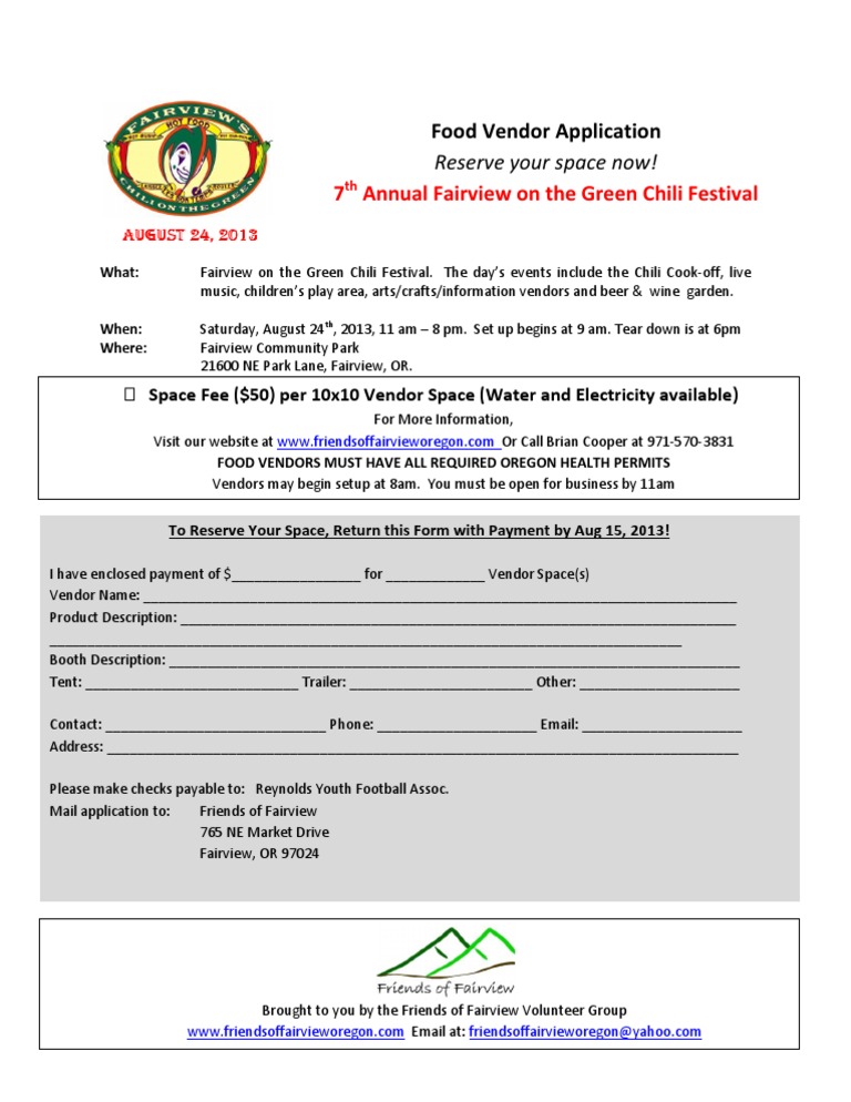 Fairview Chili Festival Vendor Application | PDF