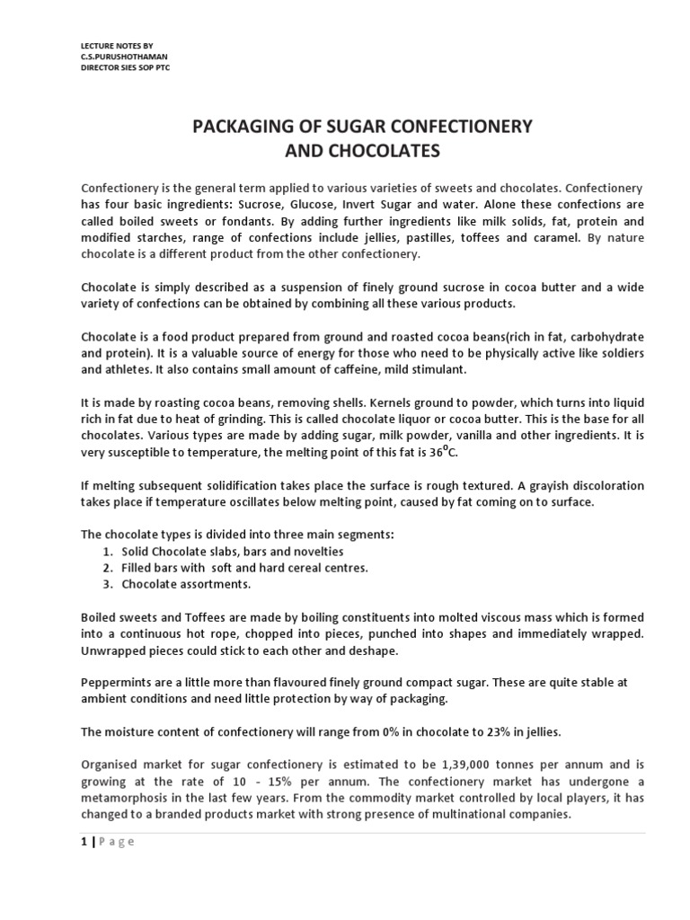 Packaging of Sugar Confectionery PDF Polyethylene Confectionery