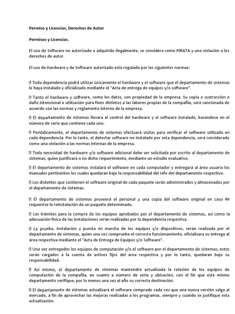 Permiso y Licencias Derechos de Autor | PDF | Autor | Software