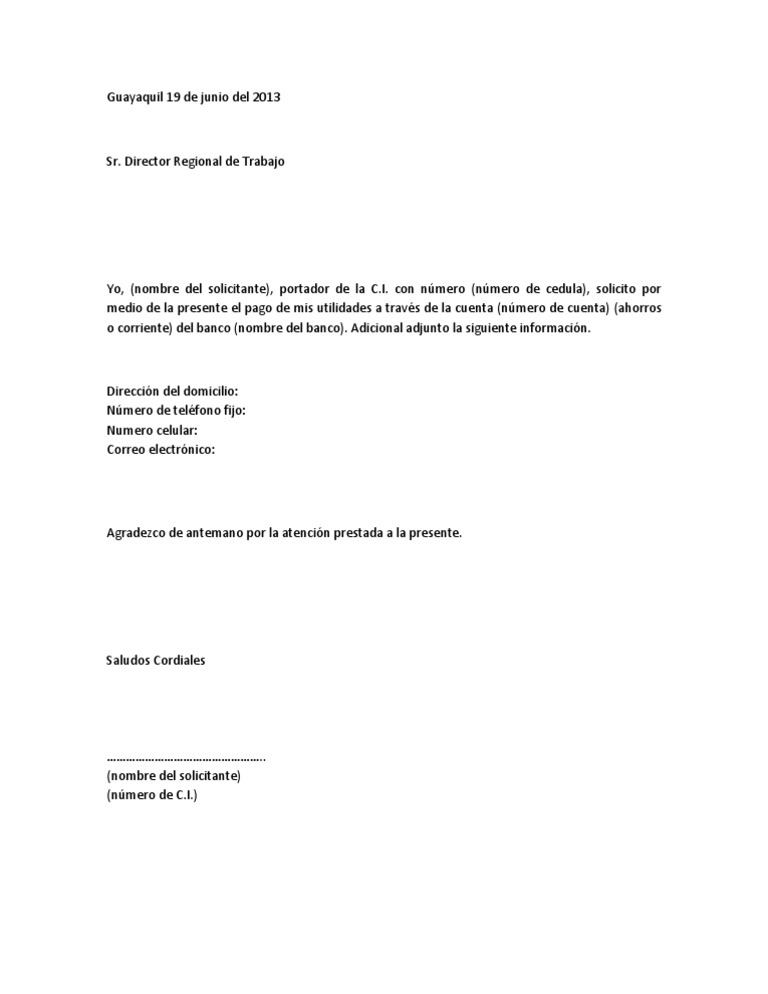 Solicitud Para Cobro de Utilidades Ex-trabajadores