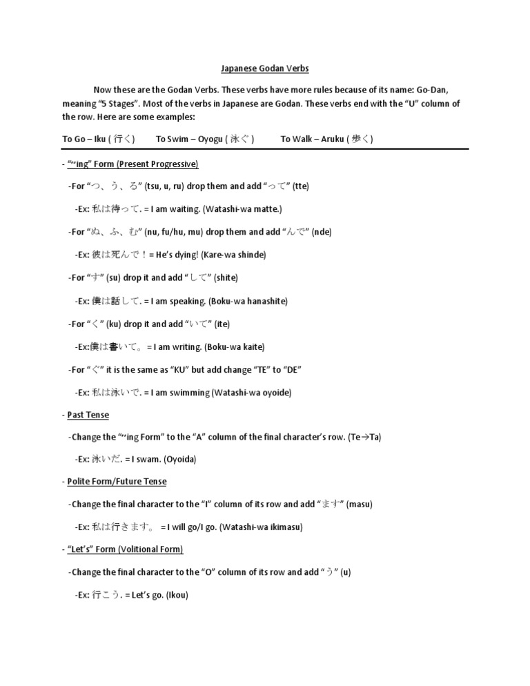 Japanese Godan Verbs | PDF | Foreign Language Studies | Art