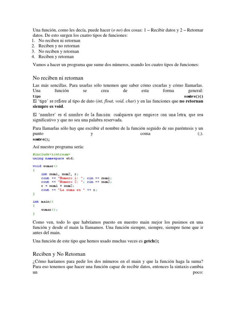 Tipos de funciones en C++ y ejemplos | PDF | C ++ | Notación