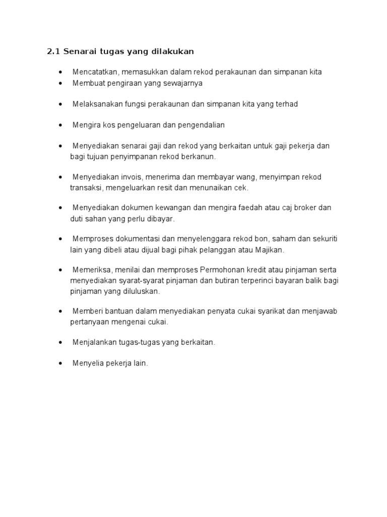Senarai Tugas Yang Dilakukan Kerani Akaun Pdf