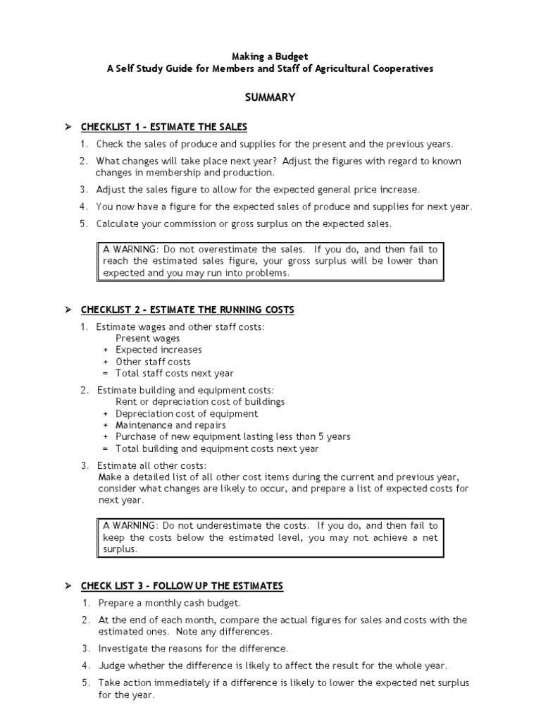 Making A Budget A Self Study Guide For Members and Staff of ...