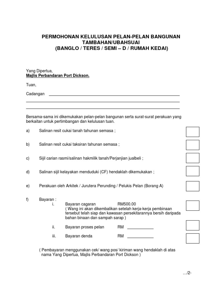 Permohonan Kelulusan Pelan Bangunan Tambahan Ubahsuai Pdf