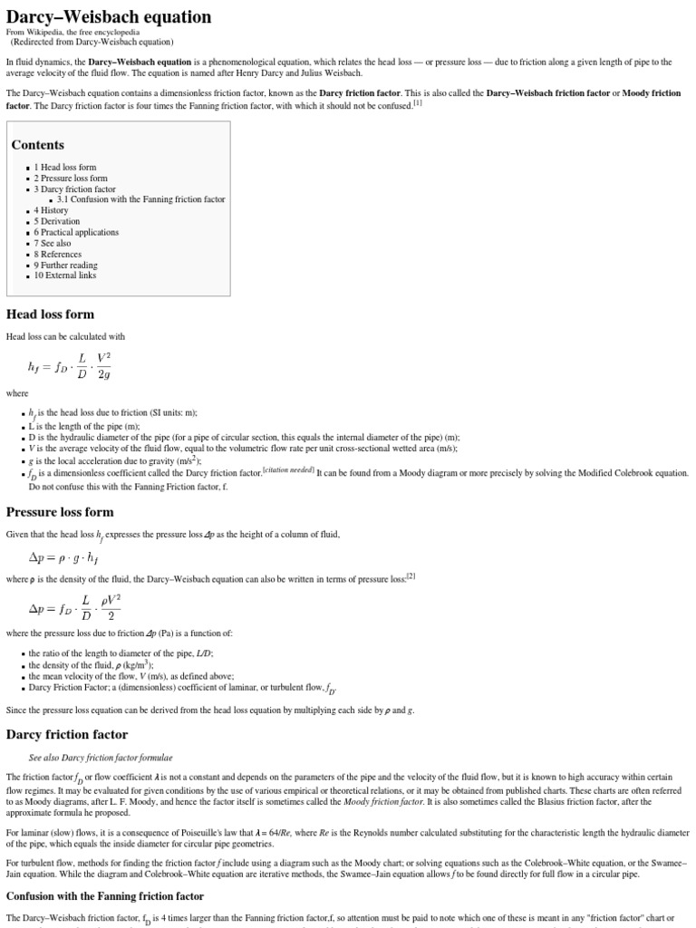 DarcyWeisbach equation Wikipedia, the free encyclopedia Building