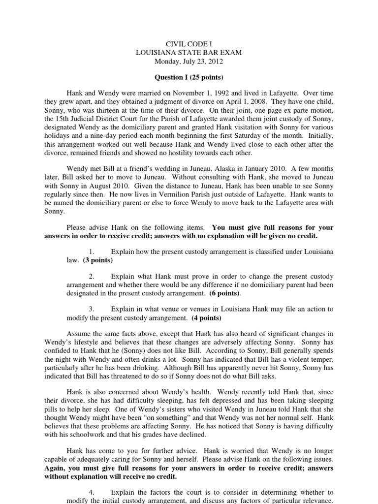 Louisiana Bar Exam Questions July 2012 Download Free PDF Trust Law