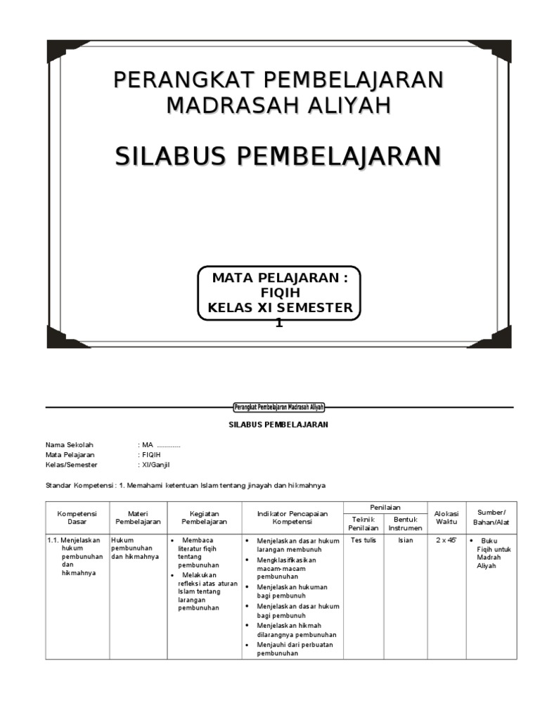 Silabus Fiqih Ma Kelas Xi, 12 PDF