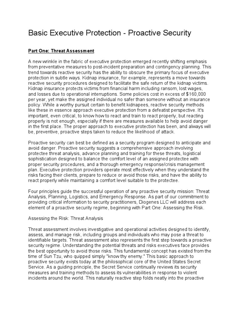 Executive Protection Proactive Security PDF Security United