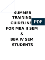 MBA AND BBA SUMMER TRAINING GUIDELINES