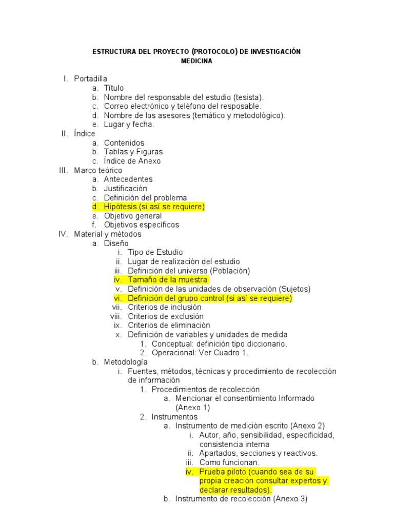Estructura Del Protocolo de Investigacion MEDICINA