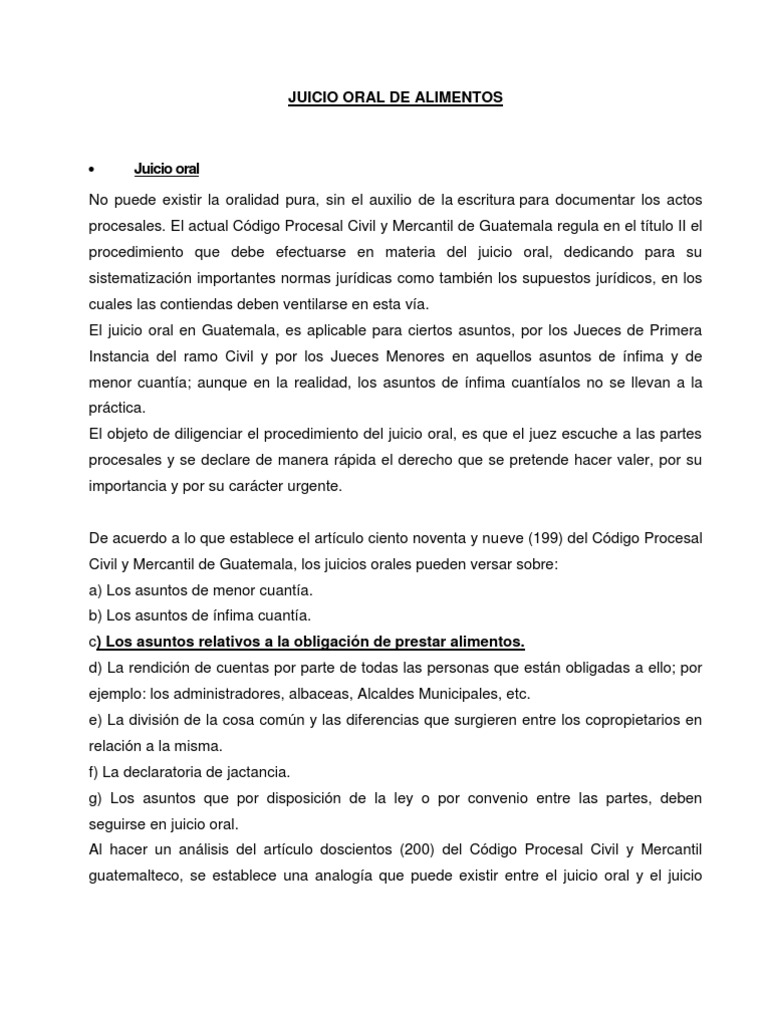 Juicio Oral de Alimentos | PDF