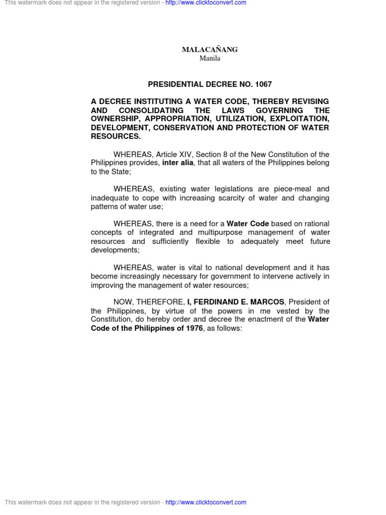 PD 1067 Water Code With IRR PDF Water Resources Groundwater