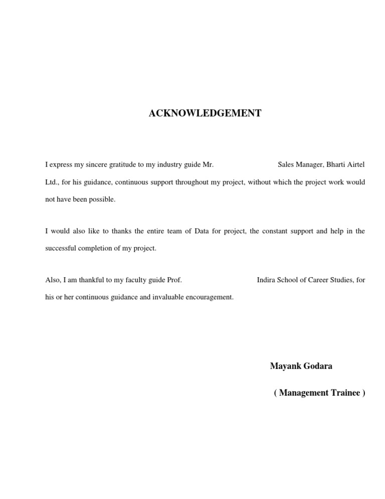 Acknowledgements for Project Completion | PDF