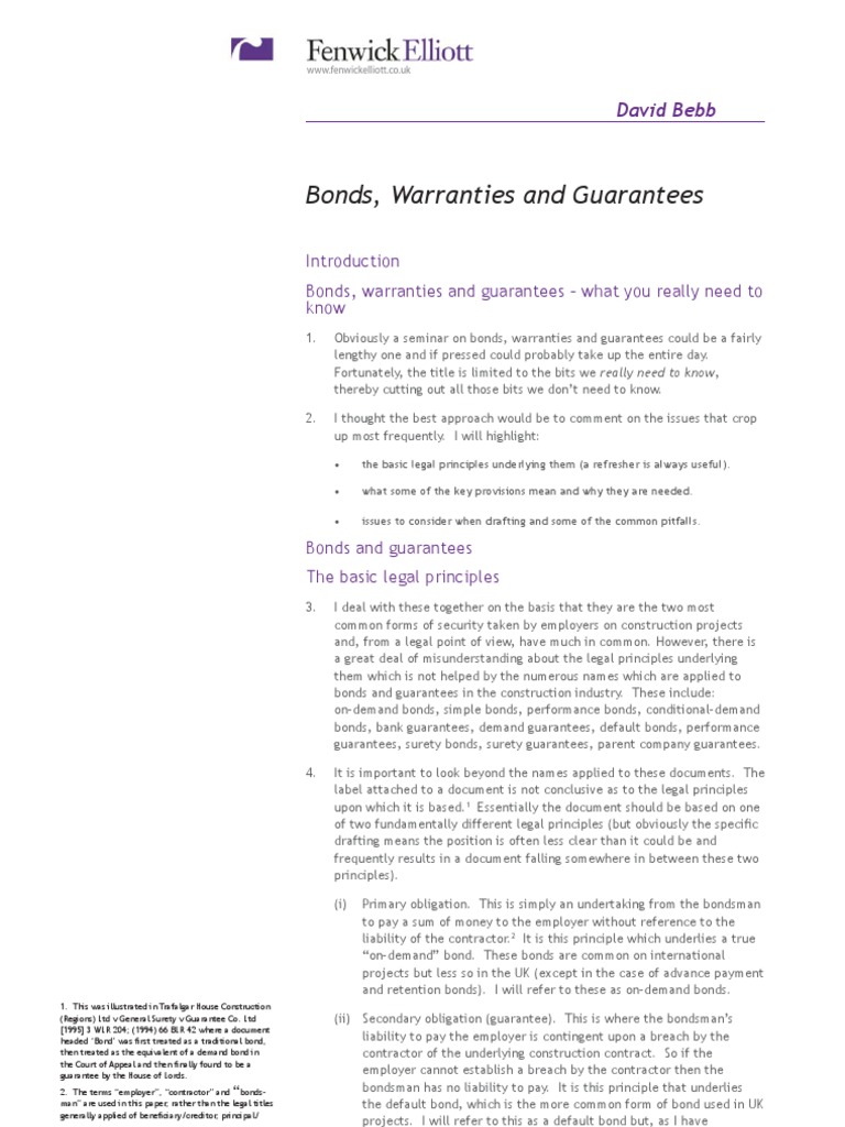 Bonds, Warranties and Guarantees Guarantee Surety Bond
