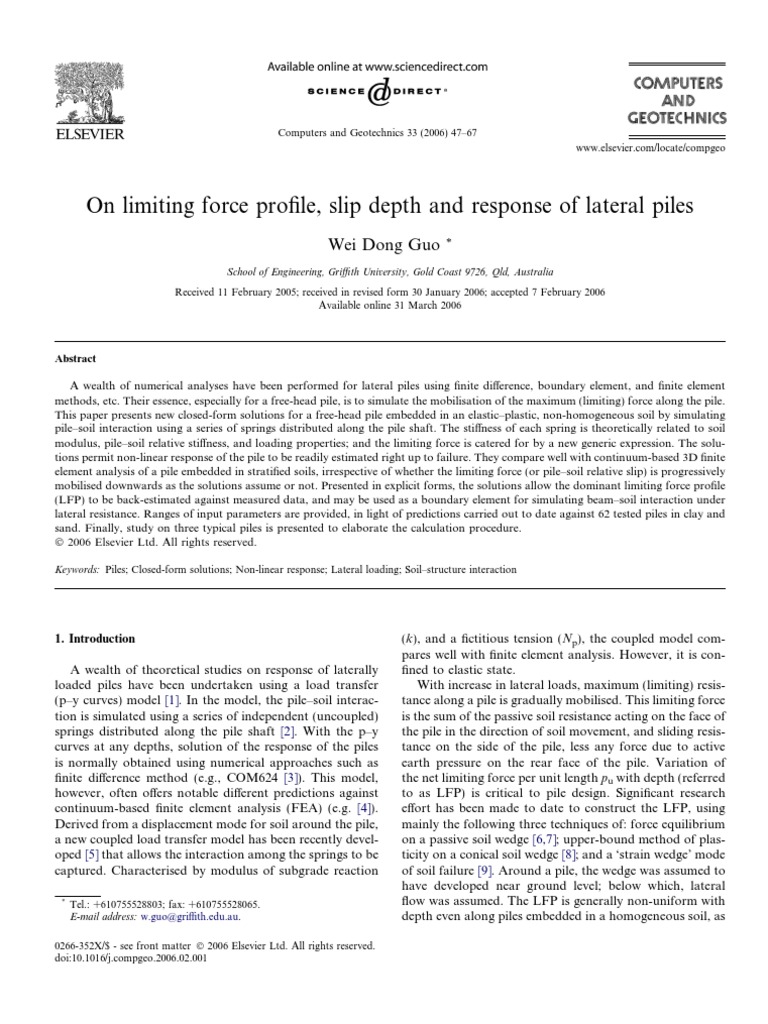 Lateral Pile Response and Force Profile Analysis | PDF | Deep ...