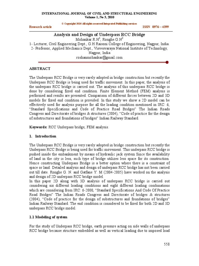 Analysis and Design of Underpass RCC Bridge PDF | PDF | Bridge | Finite ...