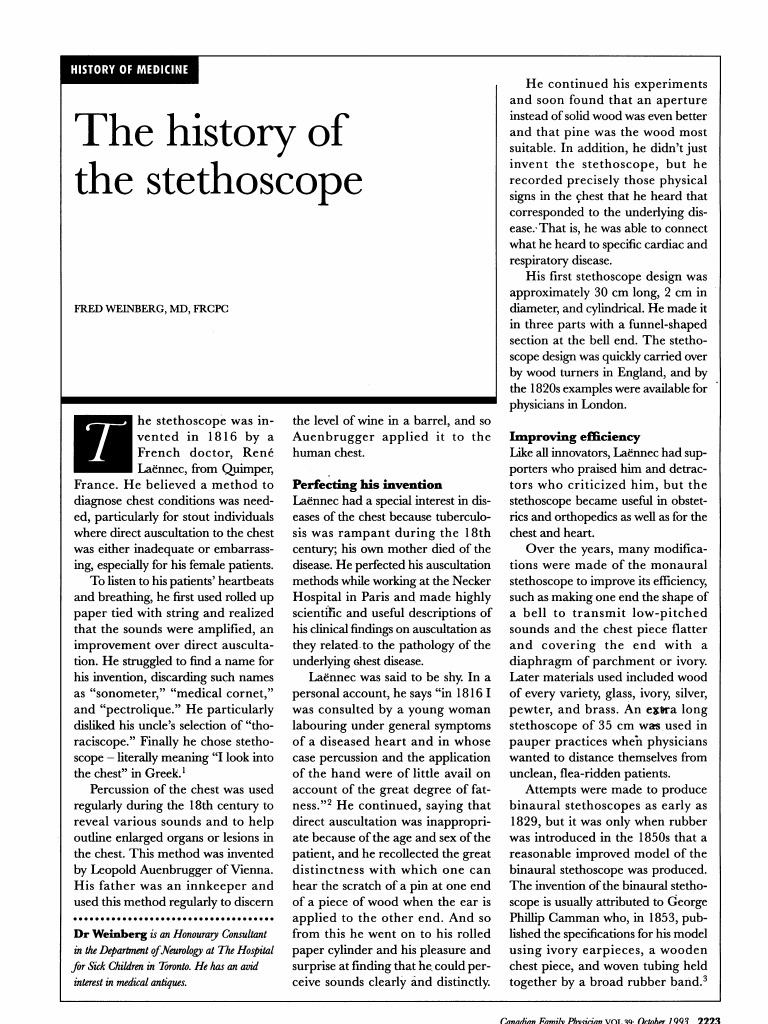 History of Stethoscope PDF Medicine Health Sciences