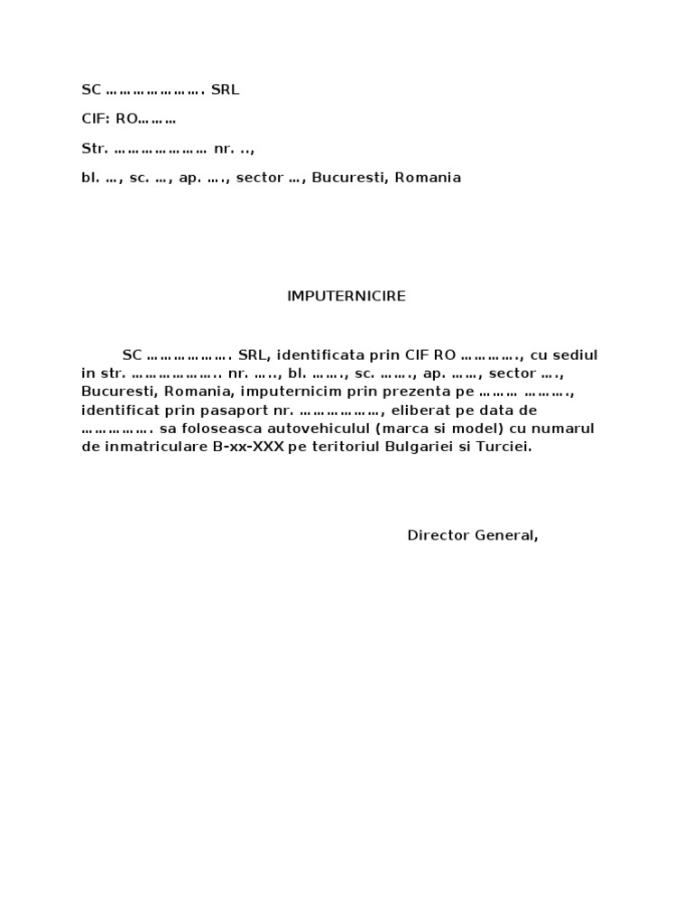 Model Imputernicire Auto PDF