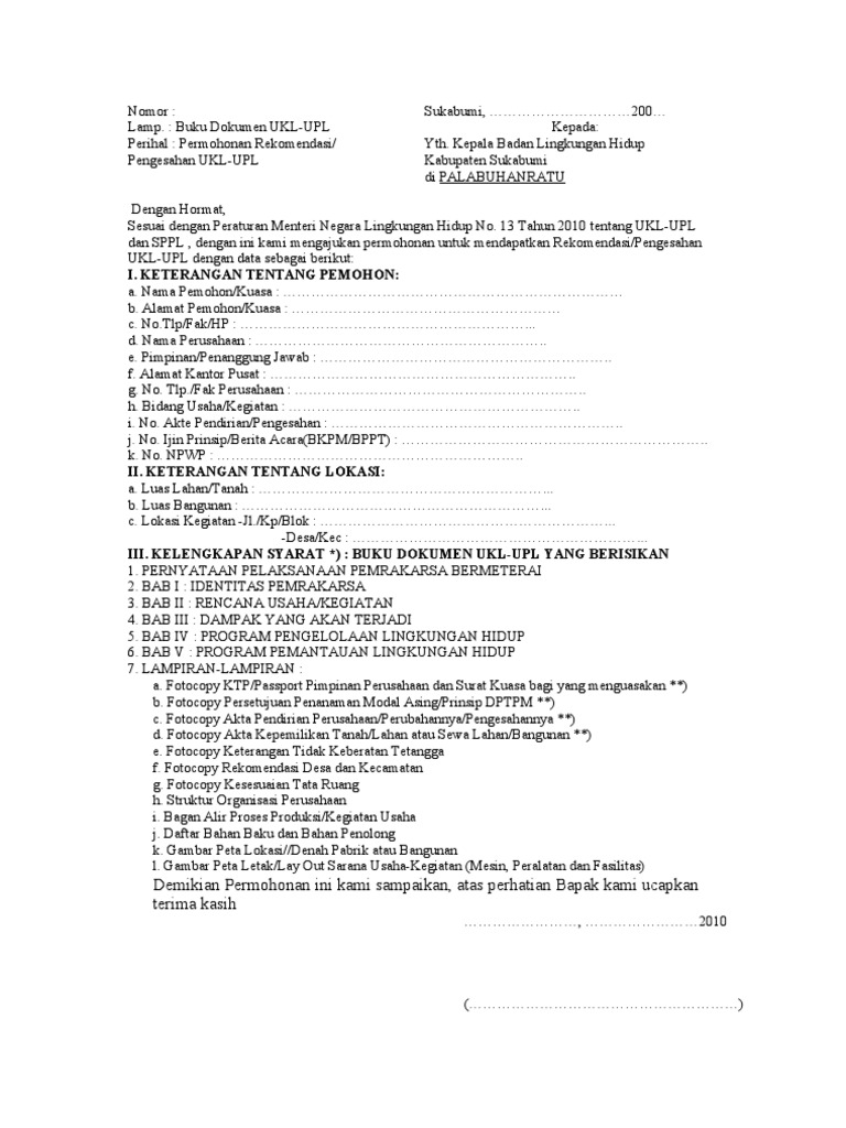 Formulir Permohononan Ukl Upl | PDF | Hukum