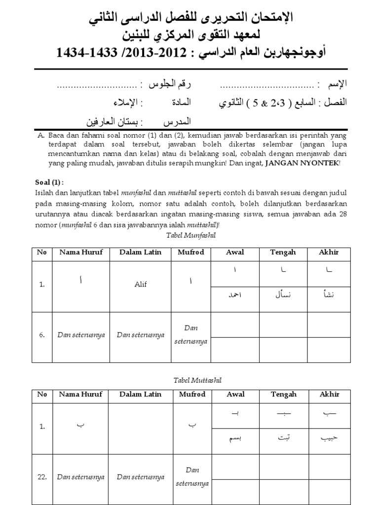 Soal Mata Pelajaran Imla 2013