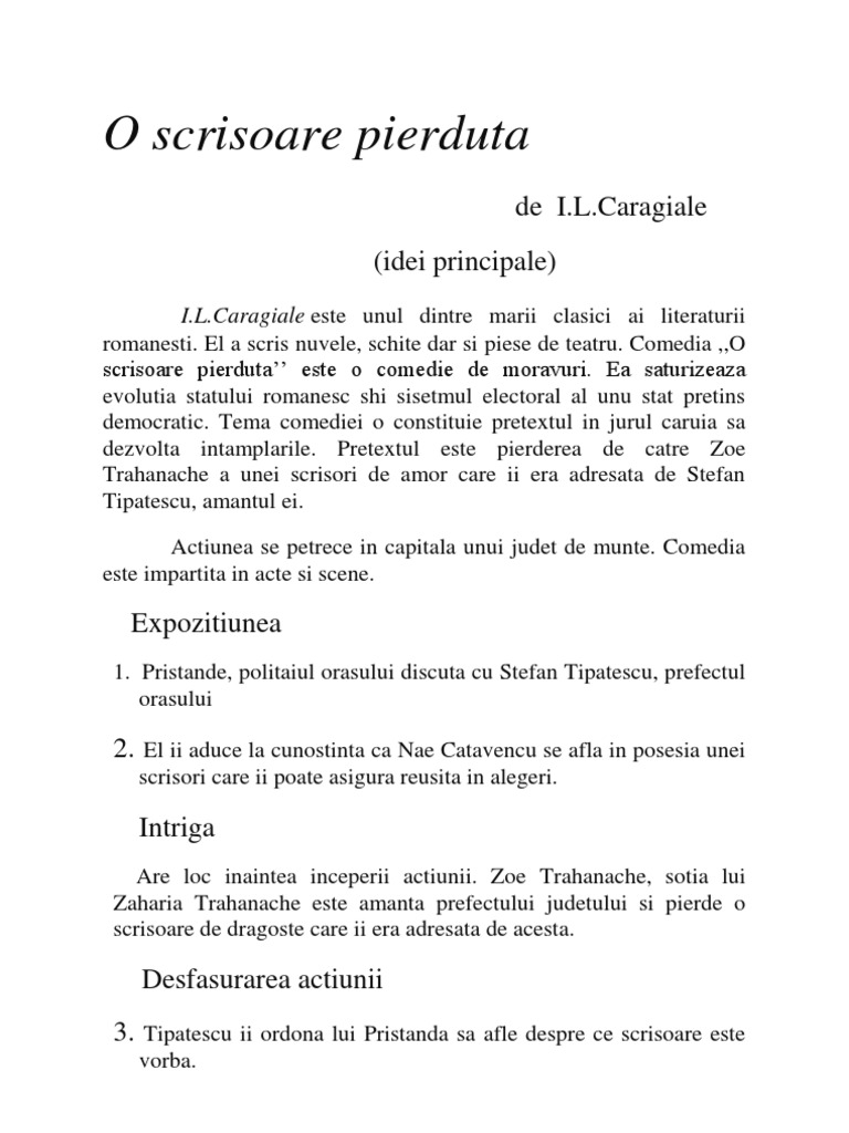 O Scrisoare Pierduta -de I.L.Caragiale -rezumat pe scurt