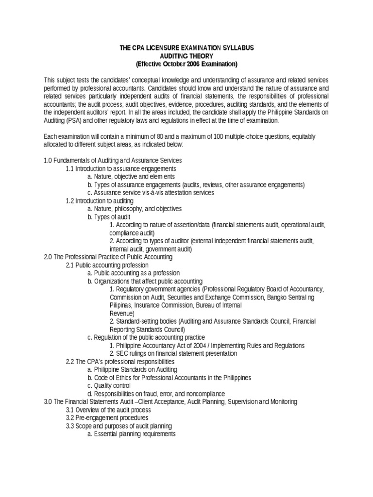 CPA Exam Auditing Syllabus Overview | PDF | Financial Audit | Audit