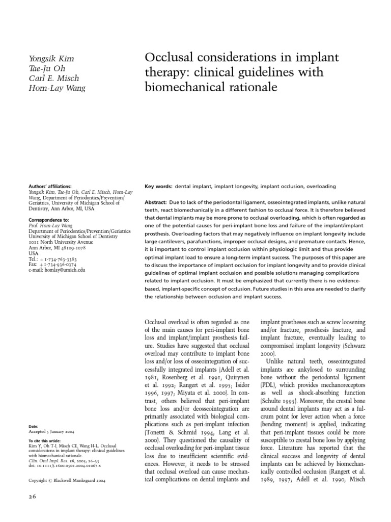 Occlusal Considerations in Implant | PDF | Dental Implant | Dentures