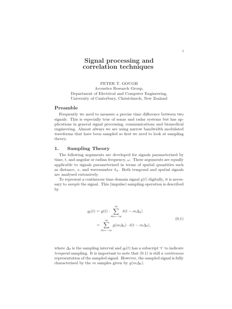 Signal Processing And Correlation Techniques Preamble Pdf Sampling