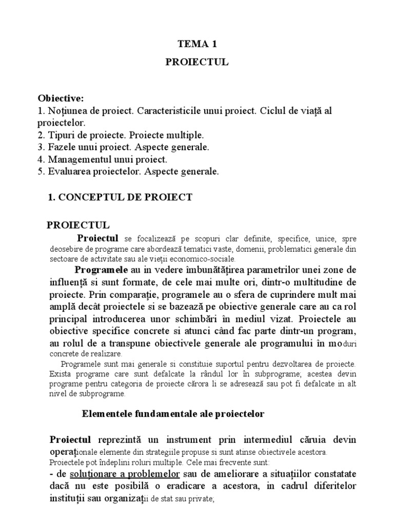Proiect, Tipuri Proiecte | PDF