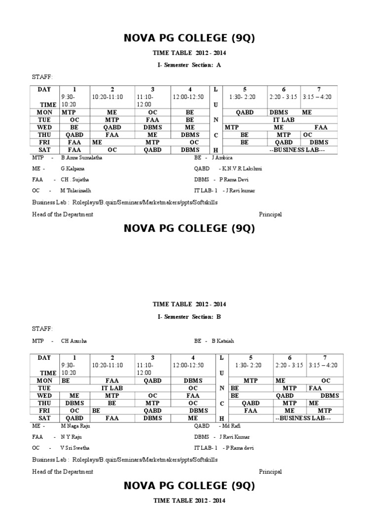 II Sem Time Table | PDF