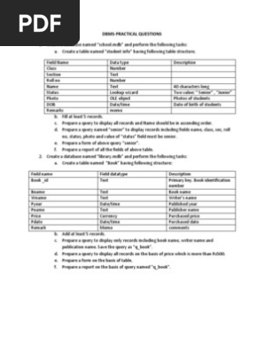 Ms Access Practical Questions Pdf Microsoft Access Databases