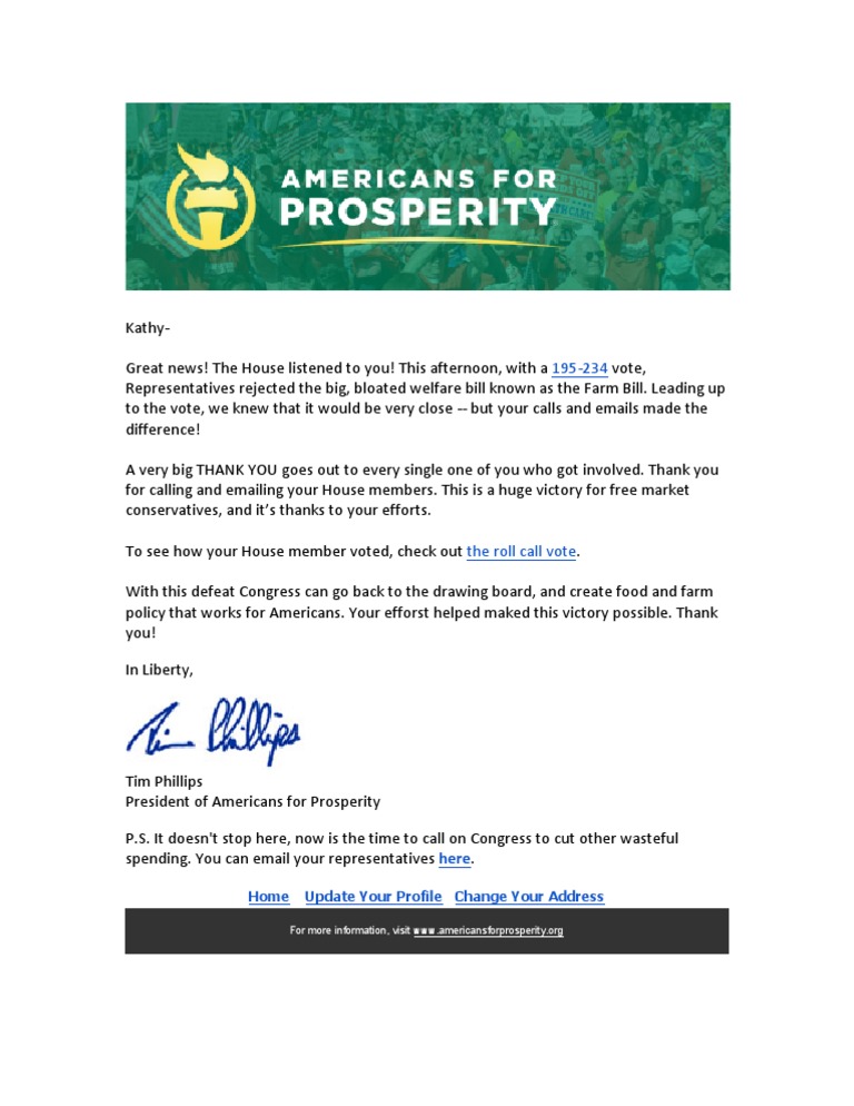 AFP Farm Bill Letter | PDF | Politics | Social Science
