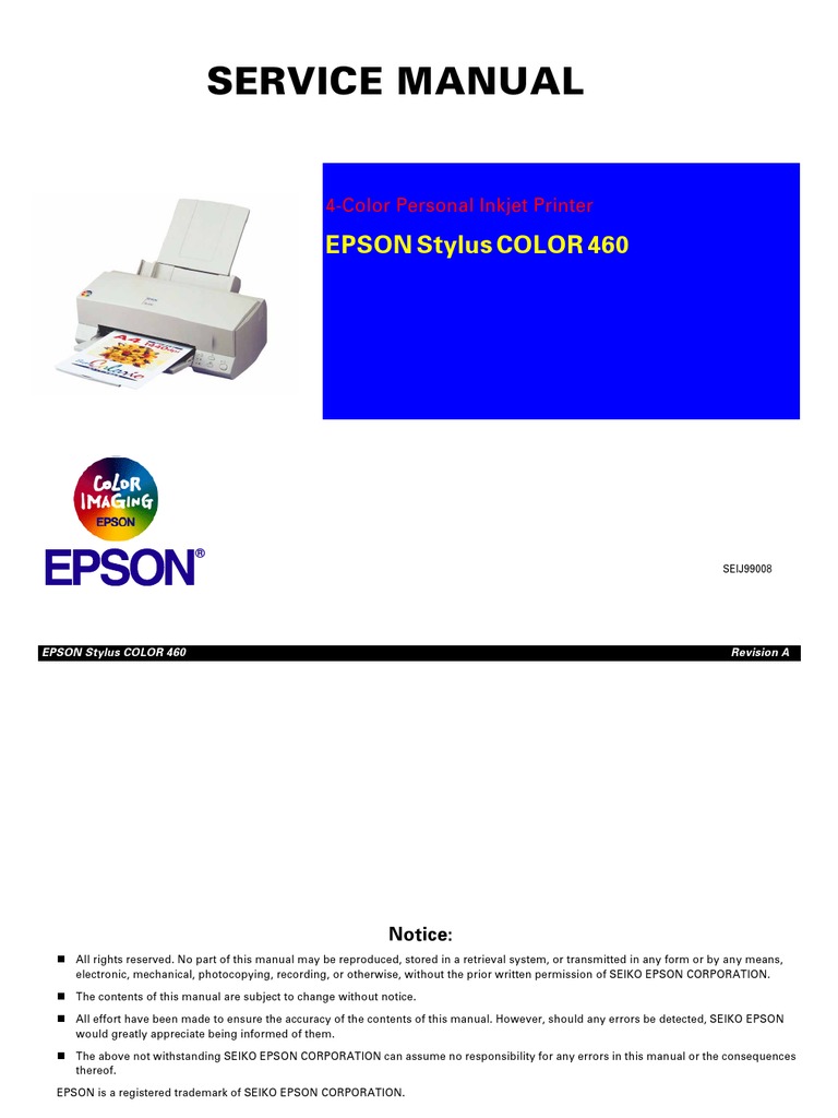 Epson Stylus Color 460 Service Manual | Electronic Circuits | Manufactured  Goods