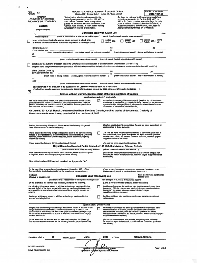 Report to a Justice: Warrant Execution Details | PDF | Government ...