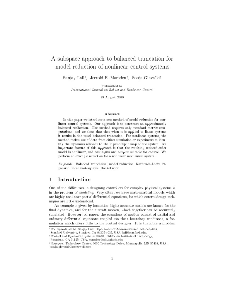 Nonlinear Control Model Reduction | PDF | Eigenvalues And Eigenvectors ...
