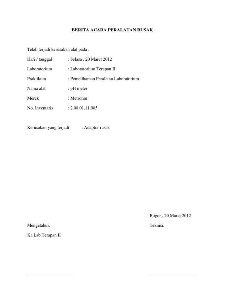 Contoh Surat Berita Acara Kerusakan Barang Gudang Surat