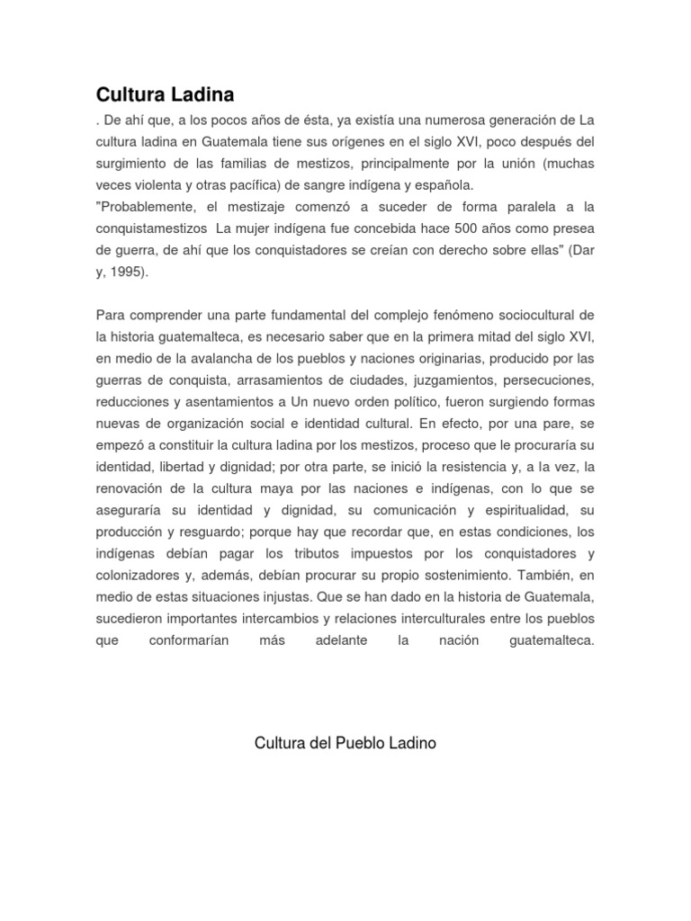 Cultura Ladina PDF Gente indígena Guatemala