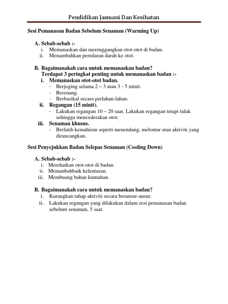 Sesi Pemanasan Badan Sebelum Senaman Pdf