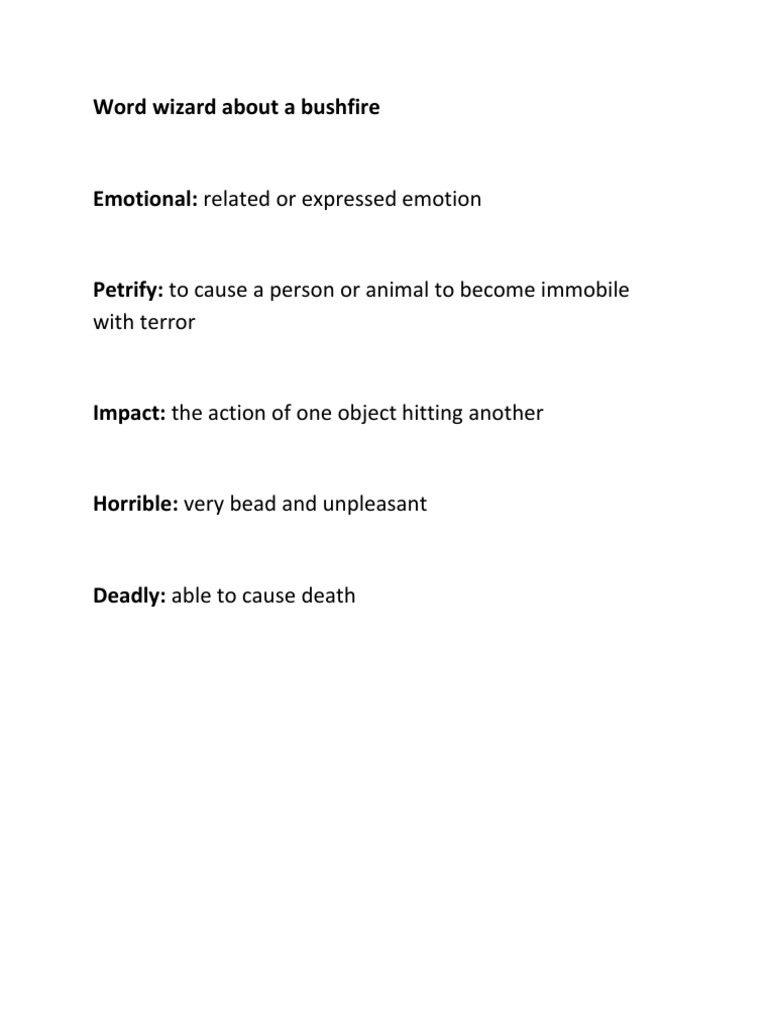 Bushfire Vocabulary and Emotions Guide | PDF